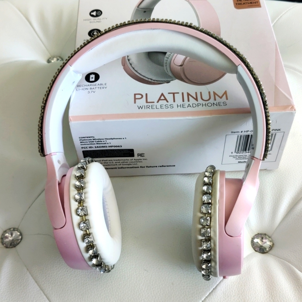 Pink rhinestone wireless bling headphones